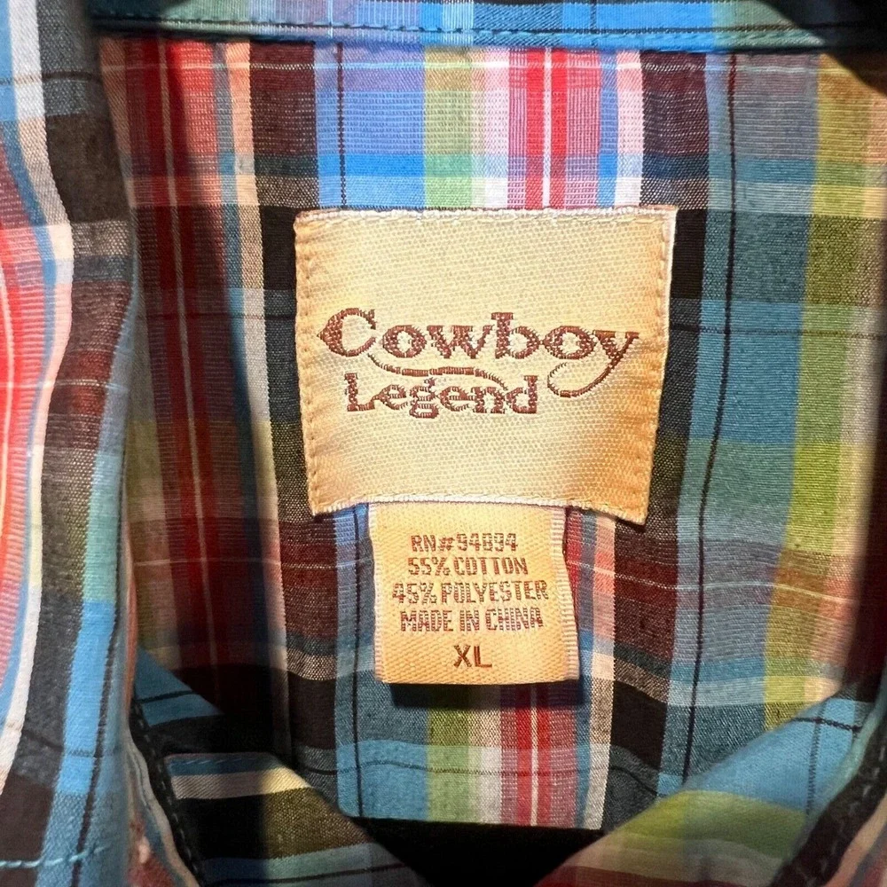 Cowboy Legend Shirt Youth Size XL Plaid‎ Long Sleeve Pearl Snap Western 4H Rodeo